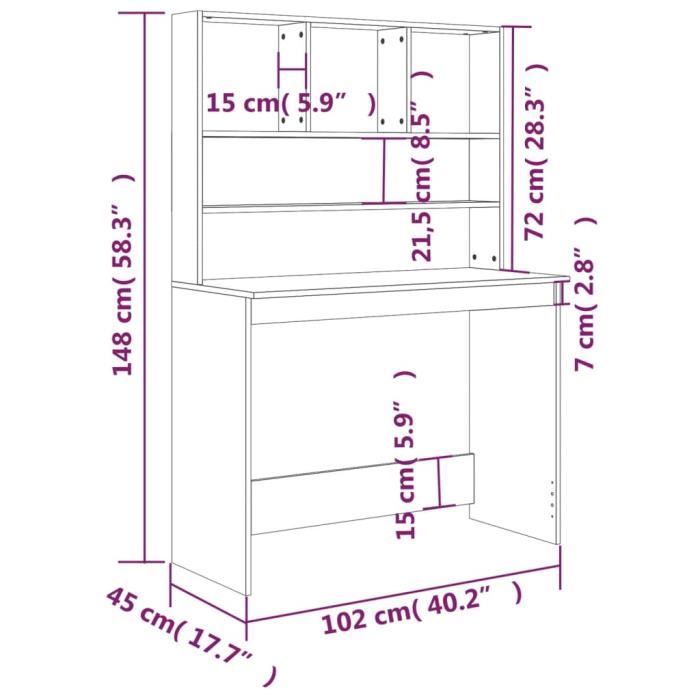 VidaXL Bureau avec étagères Sonoma gris 102x45x148cm Bois d'ingénierie 823006