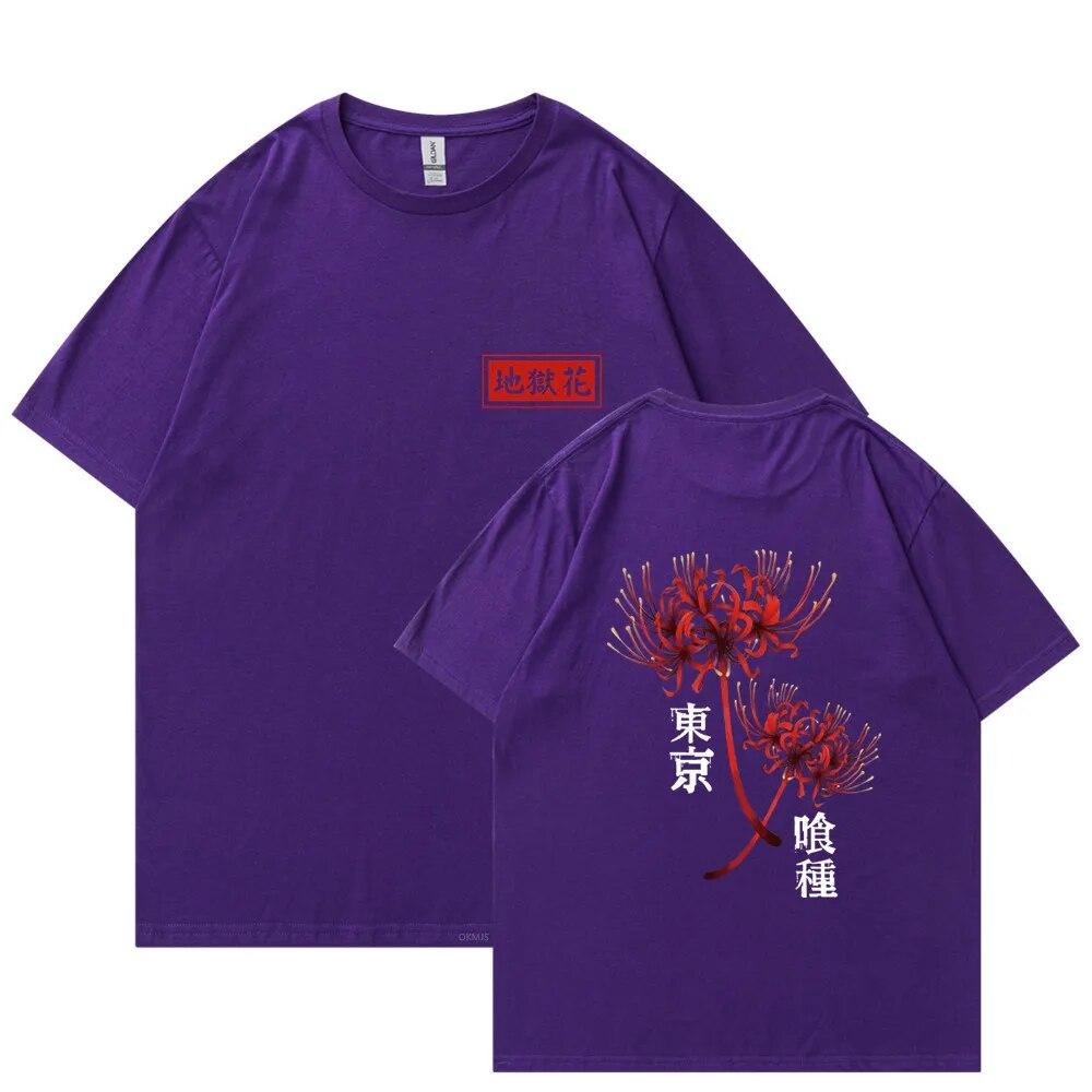 Anime Tokyo Ghoul Spider Lily T-shirt Unisex WoUnisex Cool Kane Kiken Graphic Print T-shirts Oversized Streetwear Couples Tees