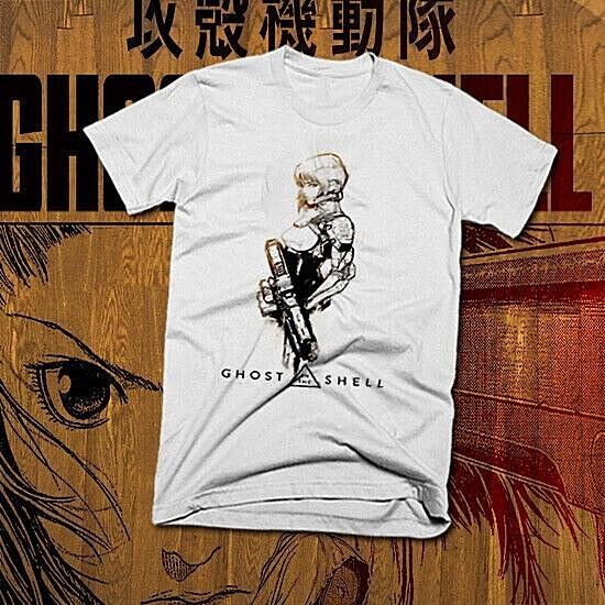 

Anime t-shirt retro cyberpunk ghost assassin science fiction size white tee 3XL