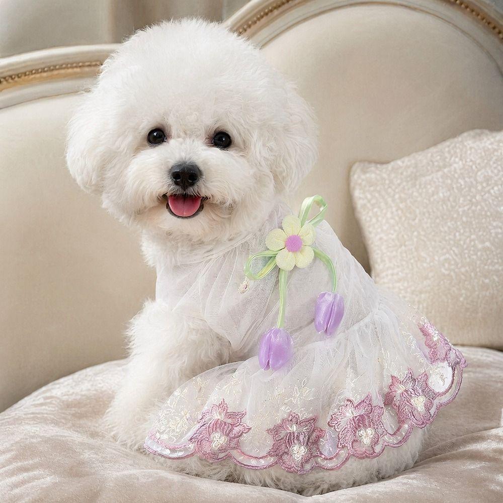 Breathable 3D Flower Pet Dress Lightweight Dog Princess Dress Puppy Summer Clothing Outdoor