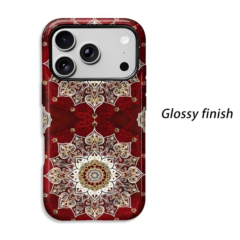 Opulent Red Gold Mandala Pattern Art Graphic Film Aesthetic Protective Shockproof Bumper Phone Case For iPhone 13 14 15 16 17 Pro Max Plus