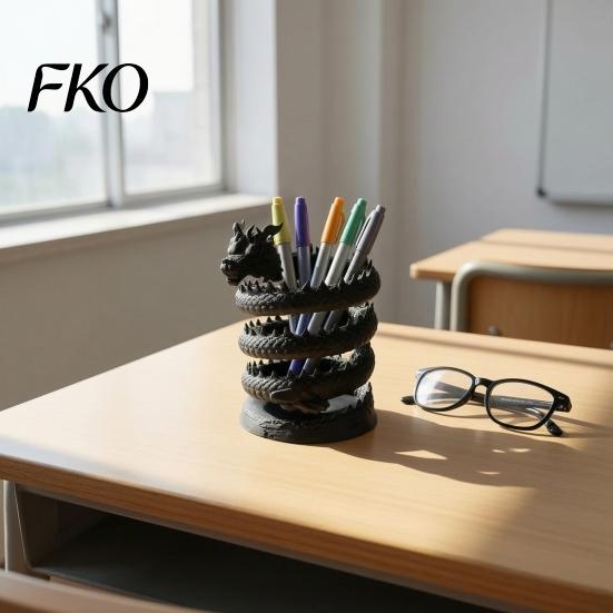 Desk Pen Cup 3D Printed Dragon Holder, Mystical Fantasy Pencil Unique Organizer Cup, Desktop Makeup Brush Holder for Home, Office Artistic Container