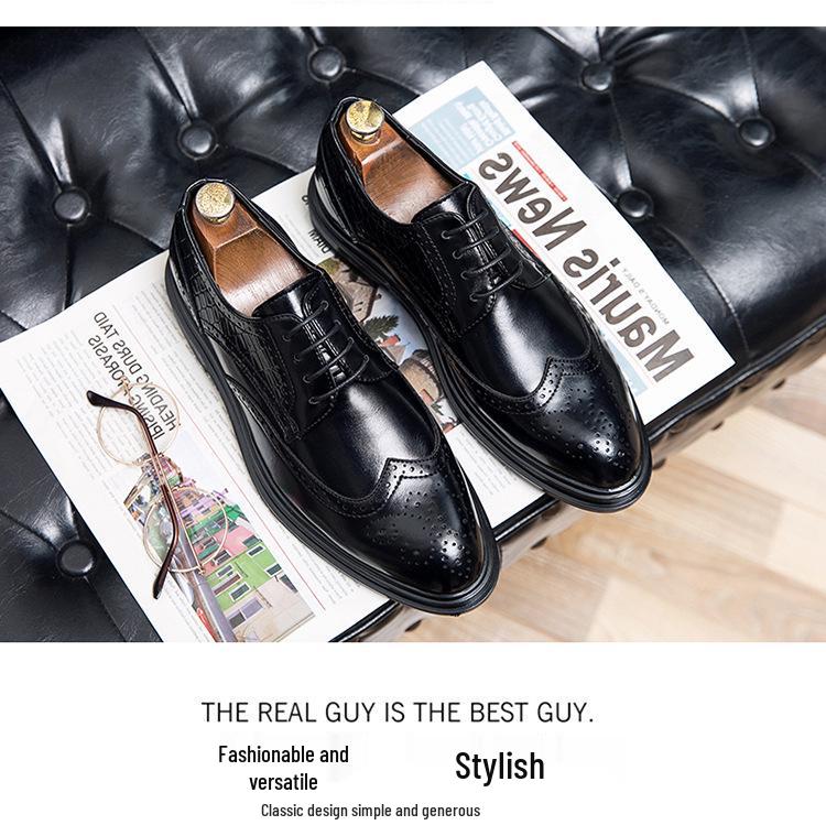 Men's Pointed Toe Leather Brogue Oxfords - British Style Casual & Formal Shoes for Spring and Autumn