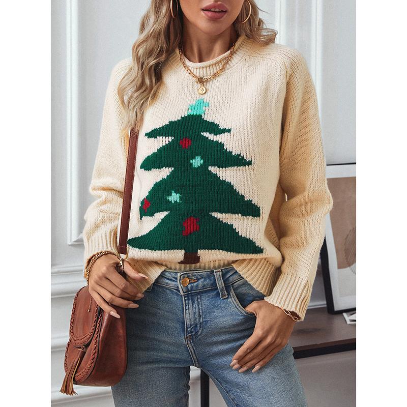 Christmas Tree Pullover Women's Sweaters Autumn Winter Round Neck Loose Holiday Womens Knitted Sweater Elegant Sweater Woman