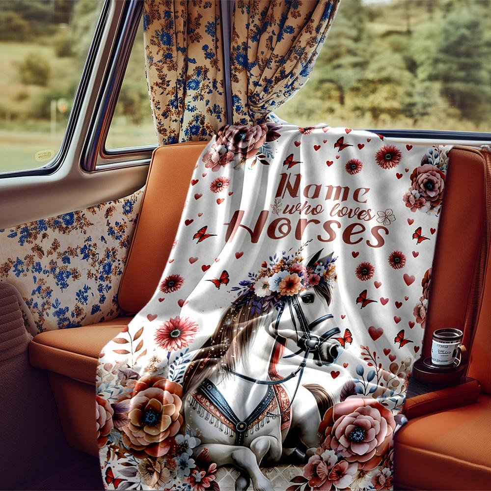 Horse Love Happiness And Freedom Customizable Outdoor Blanket Customize Text Comfortable Suitable For Picnics Outdoor Travel And Camping Sofa Office