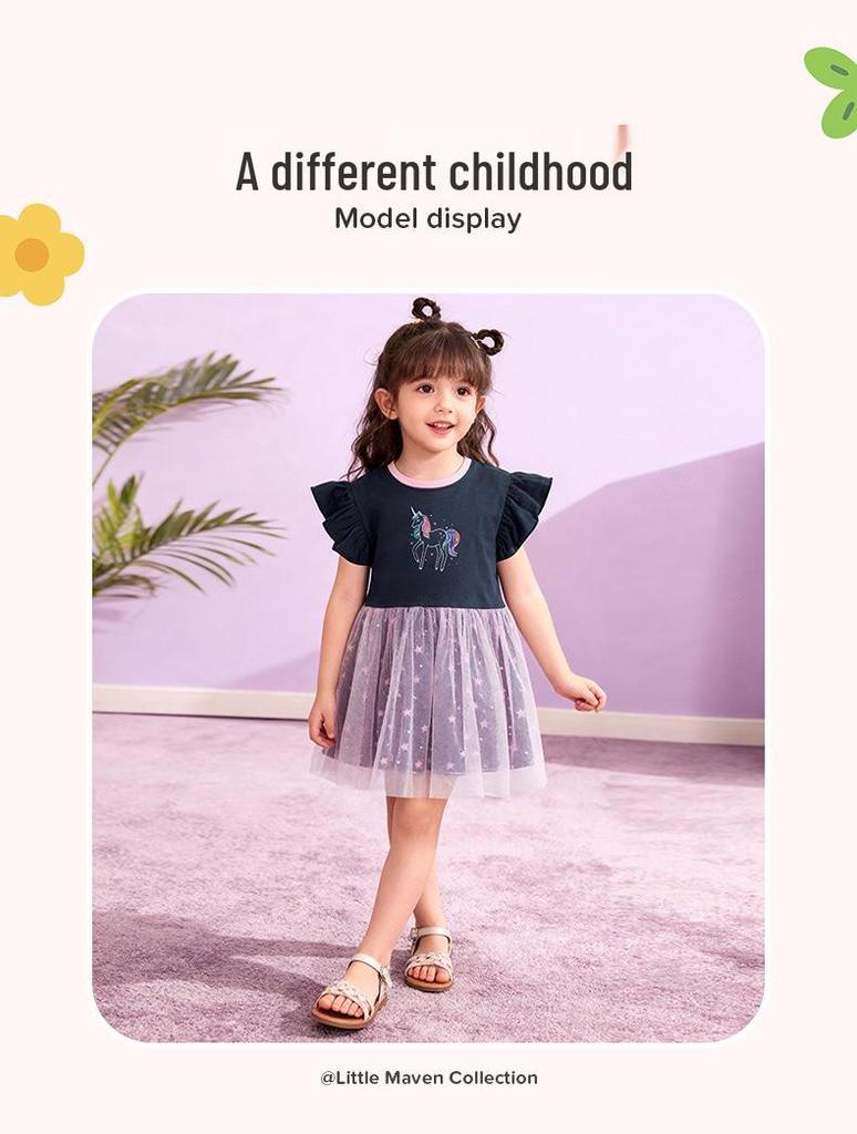 Little Maven Summer Girls' Cartoon Dress - Cute Baby Gauze Skirt, European & American Style