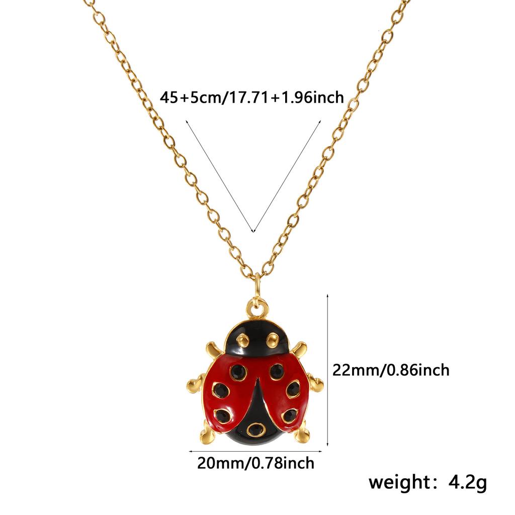 304 Stainless Steel Red Ladybug Animal Pendant Charm Necklace 18K Gold Plated Chain For Women Insect Natural Pastoral Gift