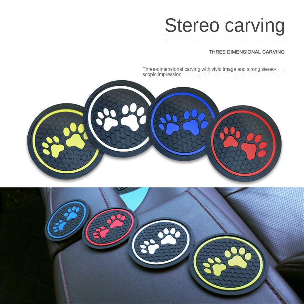 Non-slip Car Water Cup Pad Cat Paw Footprint Rubber Mat for Bottle Holder Coaster Auto Interior Anti-skid Cup Holders