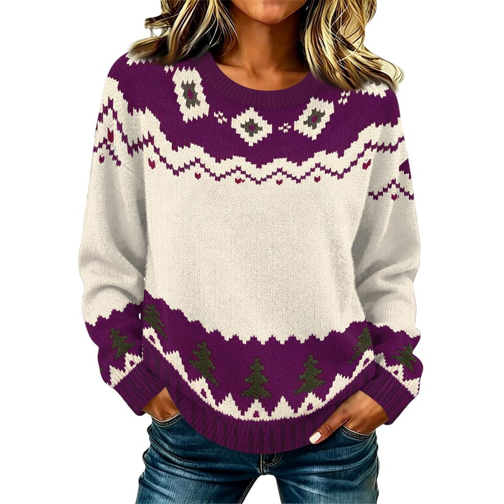 Maglione da donna casual elegante a maniche lunghe con scollo a V e stampa geometrica