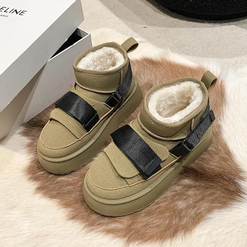 Fashion Cow Suede Winter Women's Shoes Fashion 2024 Snow Boots for Girls Flat Designer Platform Boots Casual Thickening Luxury Sneaker