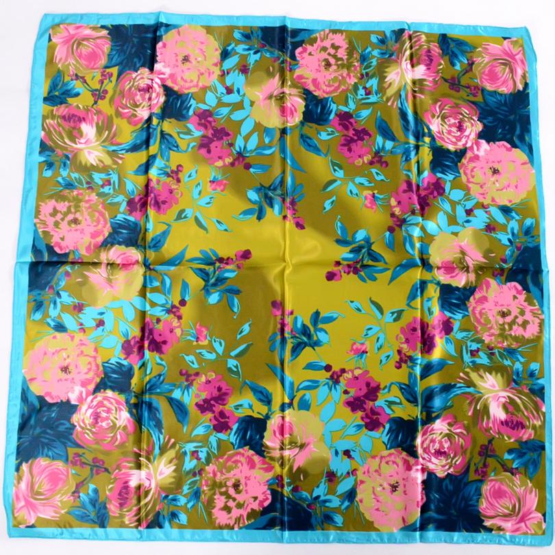 [BYSIFA] Winter  Silk Scarves New Accessories Ladies Green Cheap Head Scarves China 90*90cm Floral Hijab Scarves Wraps