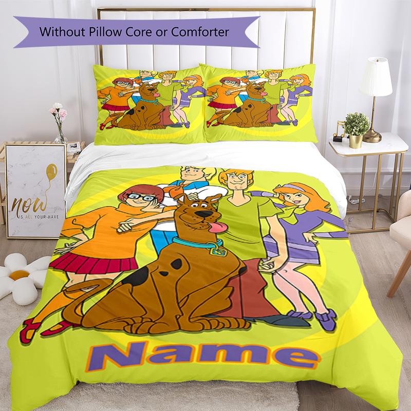 3pcs Custom Name Scooby Doo Bedding Set Duvet Cover Closure Includes 1 Duvet Cover & 2 Pillowcases, Soft and Comfortable for All Seasons.