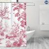 1pc French Toile De Jouy Cherry Blossom Shower Curtain - Pink Floral Pattern with Gingham Hooks, Durable Machine-Washable Suit