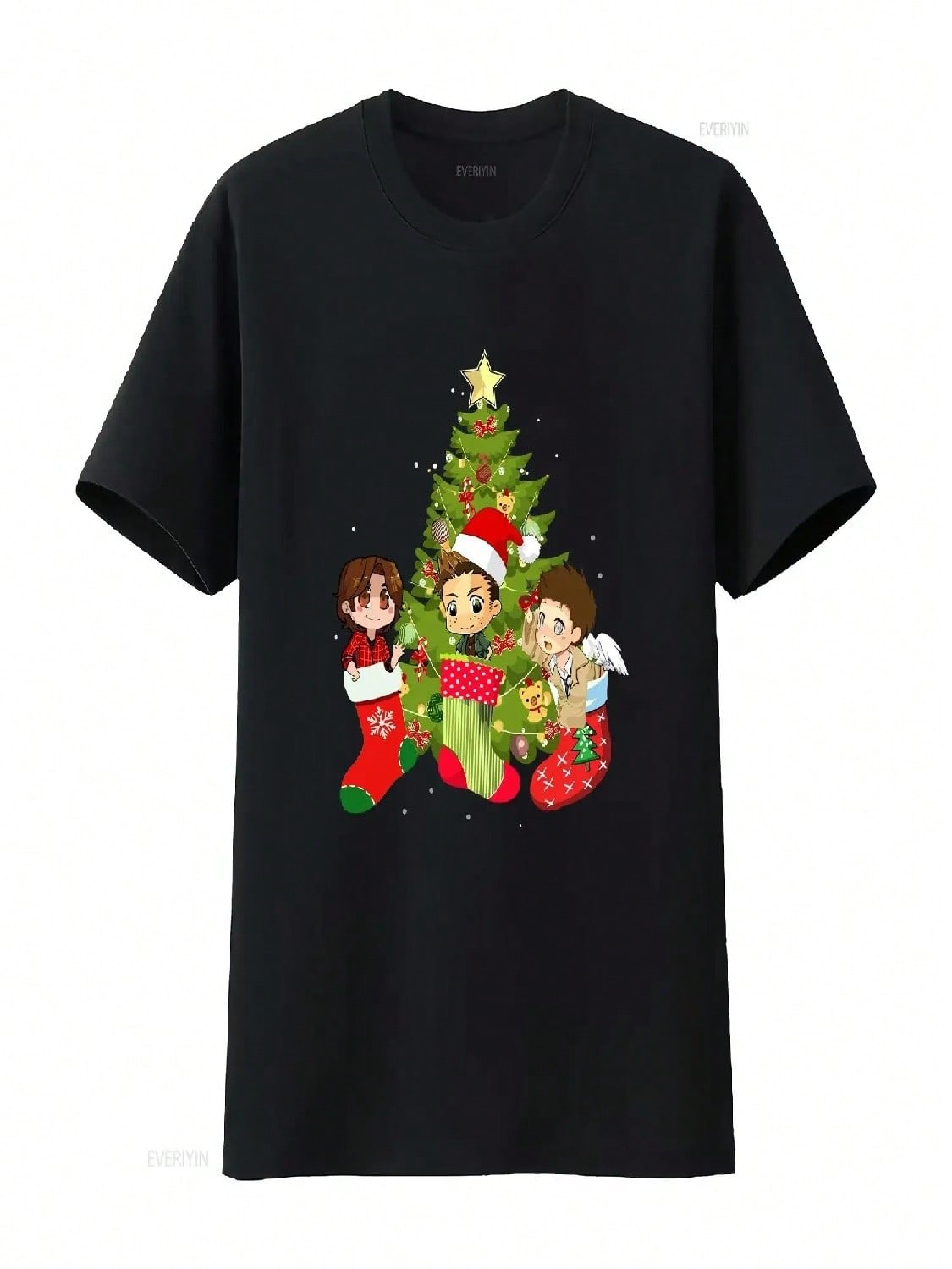 Merry Christmas Tree Characters Chibi T Shirt Winchesters For You And Your Friends Vintage Washed Graphic S разноцветный