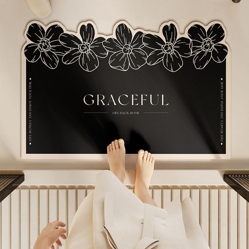 Cute Wind Half An Acre Flower Field Bathroom Door Absorbent Floor Mat, Bathroom Diatom Mud Floor Mat Non-Slip Foot Mat Household