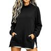 Women's Casual Pullover Sweatshirt with Stand-Up Collar and Side Slits