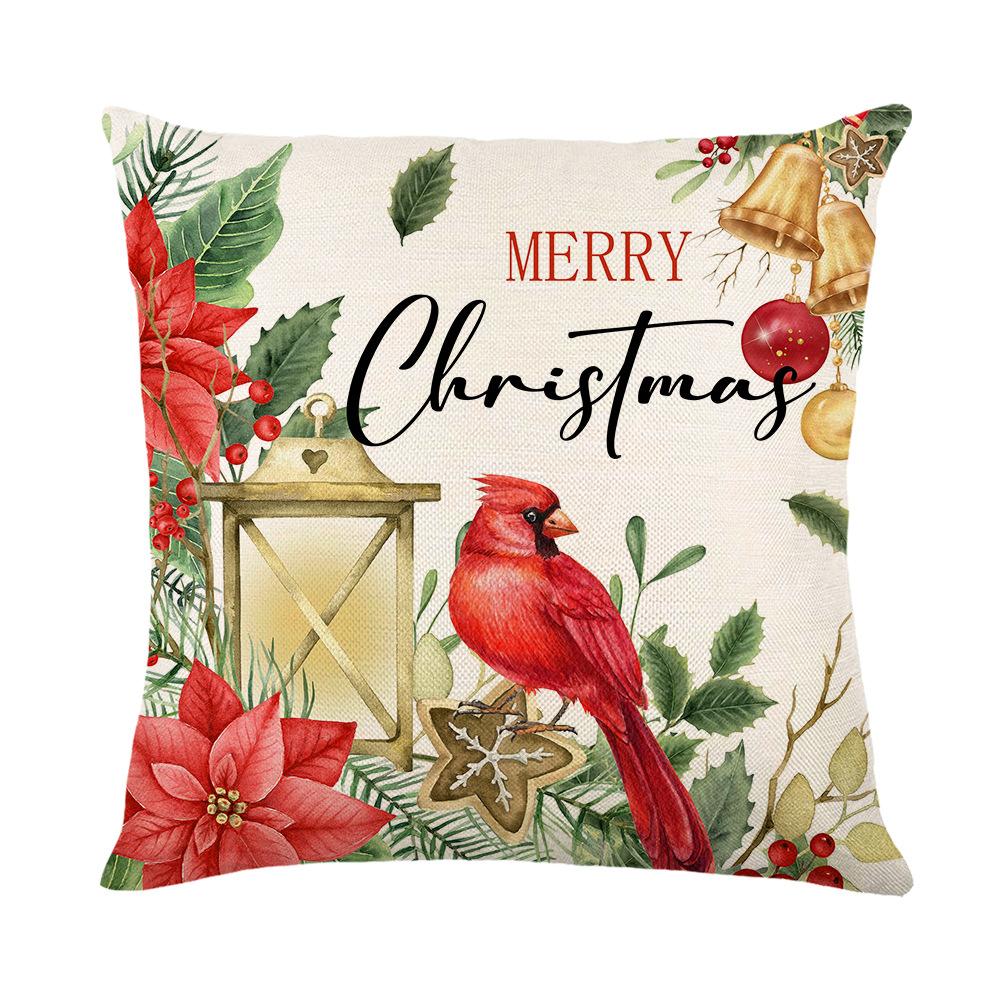 Home Decor Pillow Cover Christmas Holiday Linen Print Living Room Sofa Cushion Cover Bedroom Pillow Cover