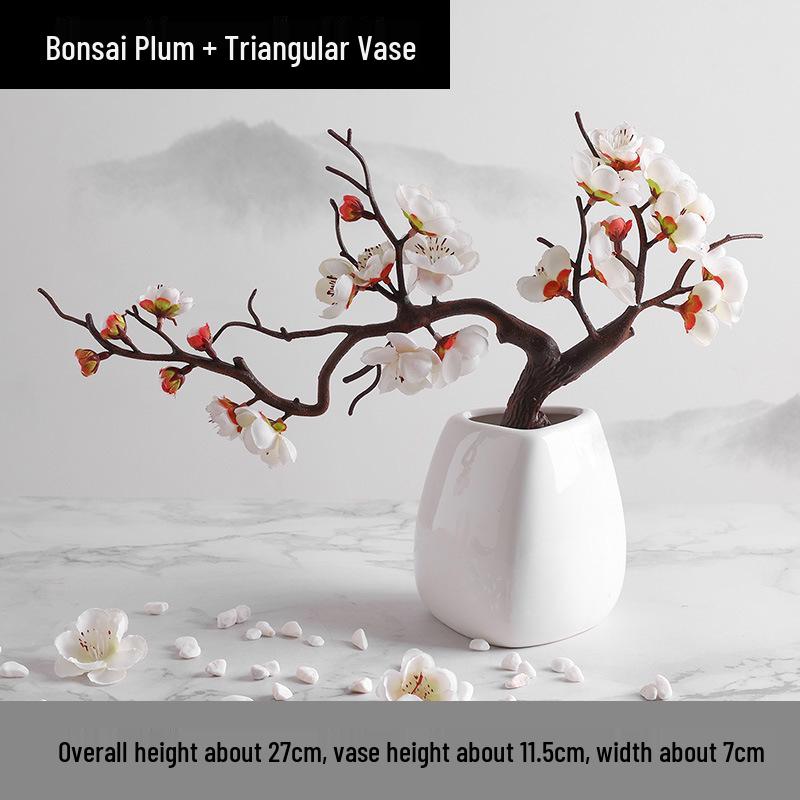 Wintersweet Bonsai Arrangement: Artificial Plum & Peach Blossom Branches for Indoor Living Room Decor