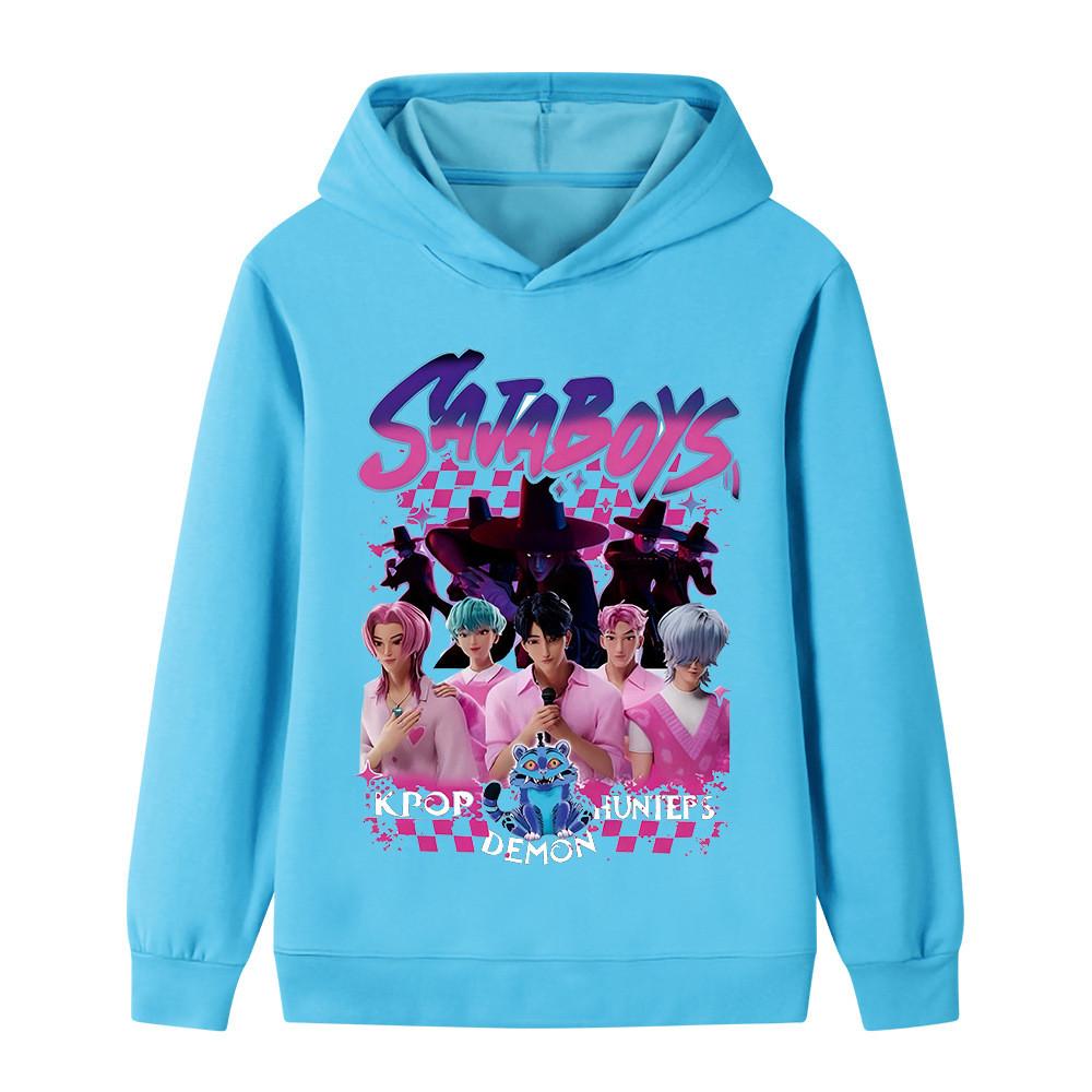 

B1229 Дитячий Хлопчики Дівчата Sajaboys Kpop Румі Зої Міра Принт Худі з Довгими Рукавами 100cm світло-синій колір