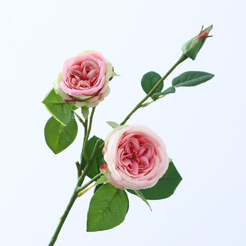 Artificial Flower 3 Head Feel Crimped Rose Wedding Hand Bouquet Feel Home Interior Living Room Decoration Fake Flowers