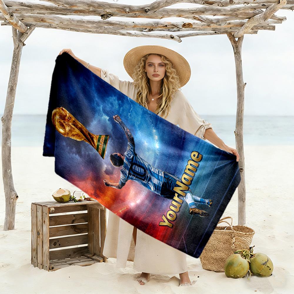 Messi Customized Name Beach Towel Super Soft Microfiber Quickdry Fabric Perfect for Traveling Yoga Camping and Swimming