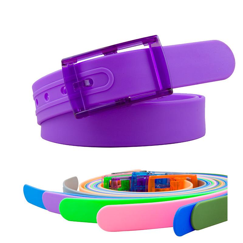 Plain Candy Colors Silicone Rubber Leather Wavy Shape Belt Plastic Buckle Cute Without Metal Belts for Men and Women Waistband