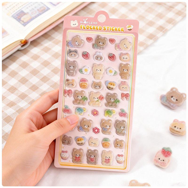 HOT 3D Flocking Embossed Stickers Cute Sniffles Rabbit Animal for Kids Girls Phone DIY Decoration Short Plush Stickers