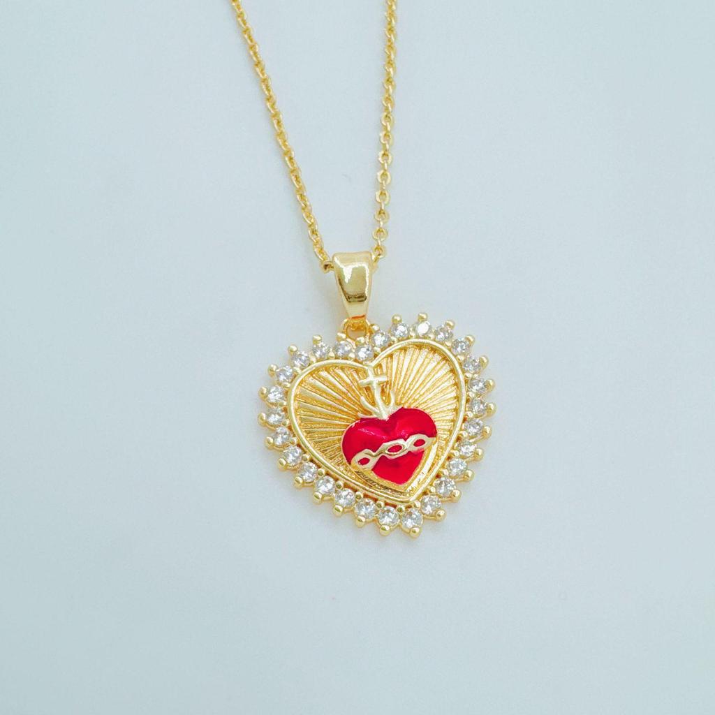 Gold-Plated Heart Cross Necklace - Fashion Sweater Chain for Women