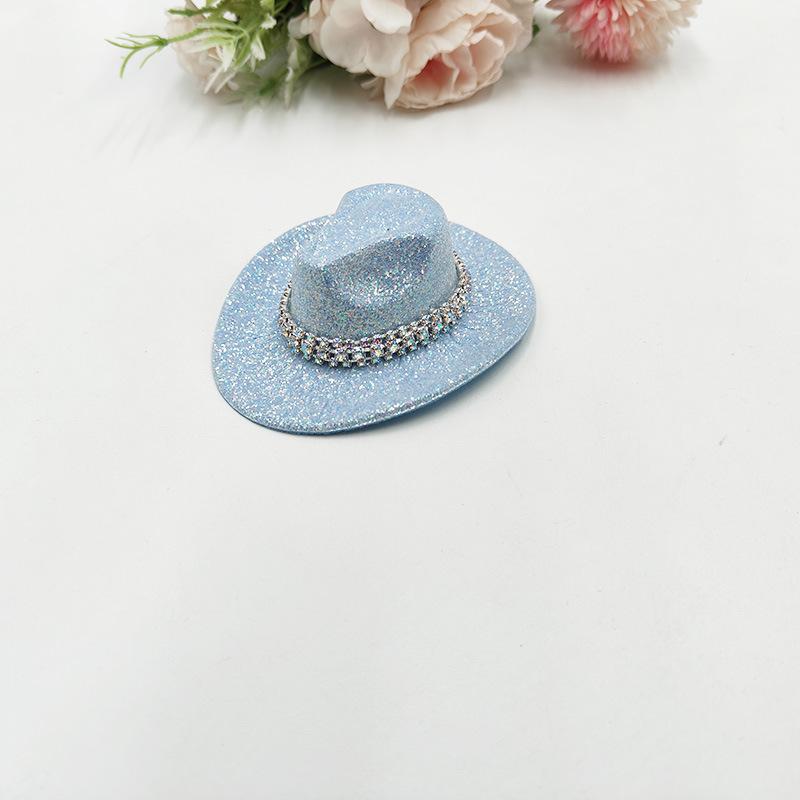 Mini Neon Glitter Cowboy Hat Hair Clip Glowing Disco Party Decoration Accessories 10 cm Holographic Party Disco Supplies