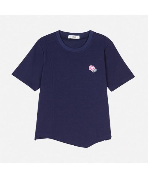 BANGBANG Women'S Flower Embroidery Asymmetrical Hem Short Sleeve T-Shirt (Ctm319)