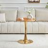 Round 60cm Side Table / Small Dining Table, MDF: Thermoforming Tabletop, Wood Grain Look, Gold Support Base - for Living Spaces.