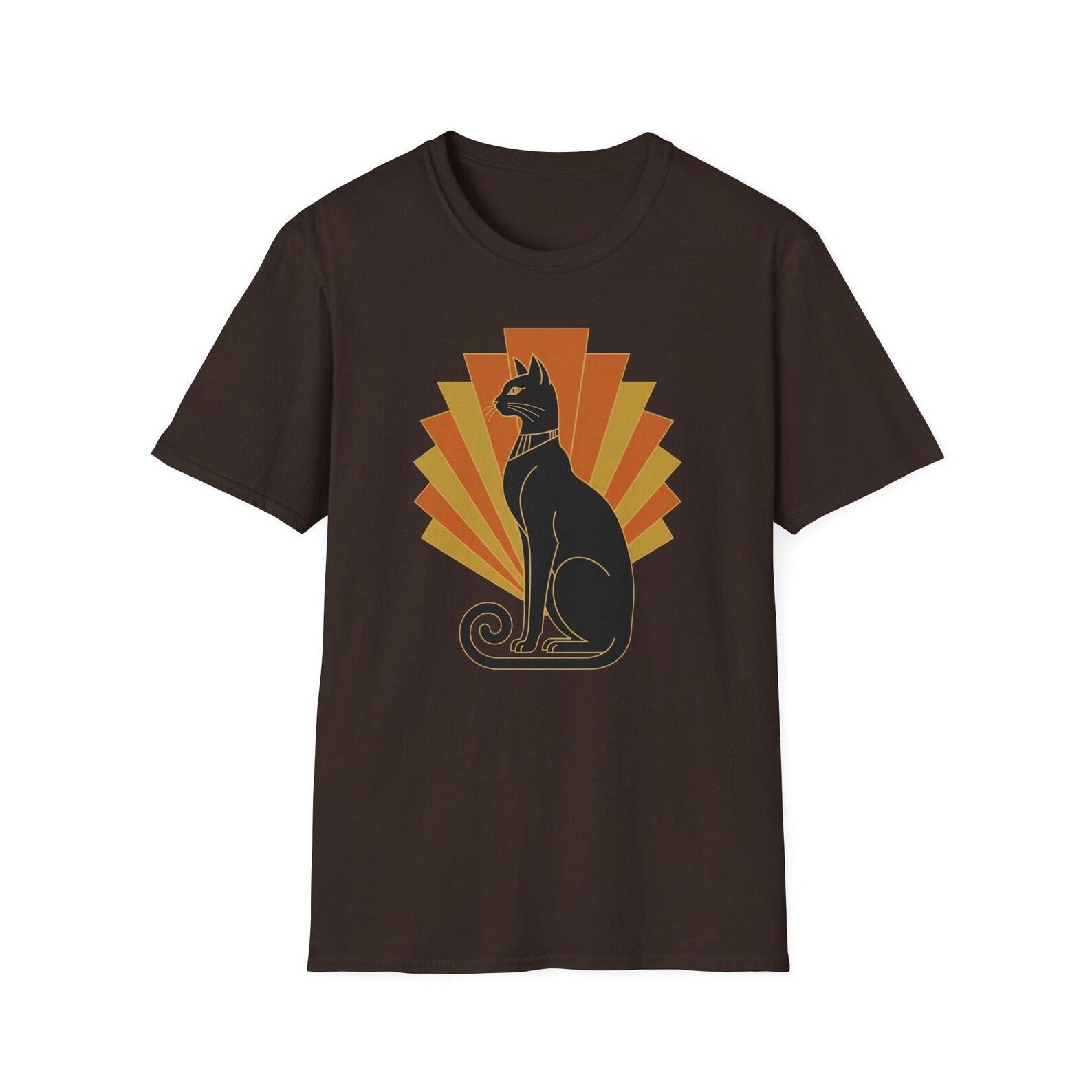Halloween Egyptian Cat T-Shirt | Vintage Retro Sunburst Black Cat Tee | Spooky Witch Gift 4XL