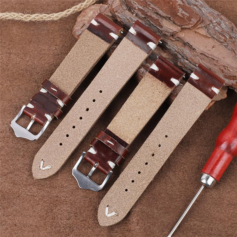 Men's Clearance Sale Cowhide Watch Strap - 22mm Crazy Horse Leather Cracked Pattern Wristband