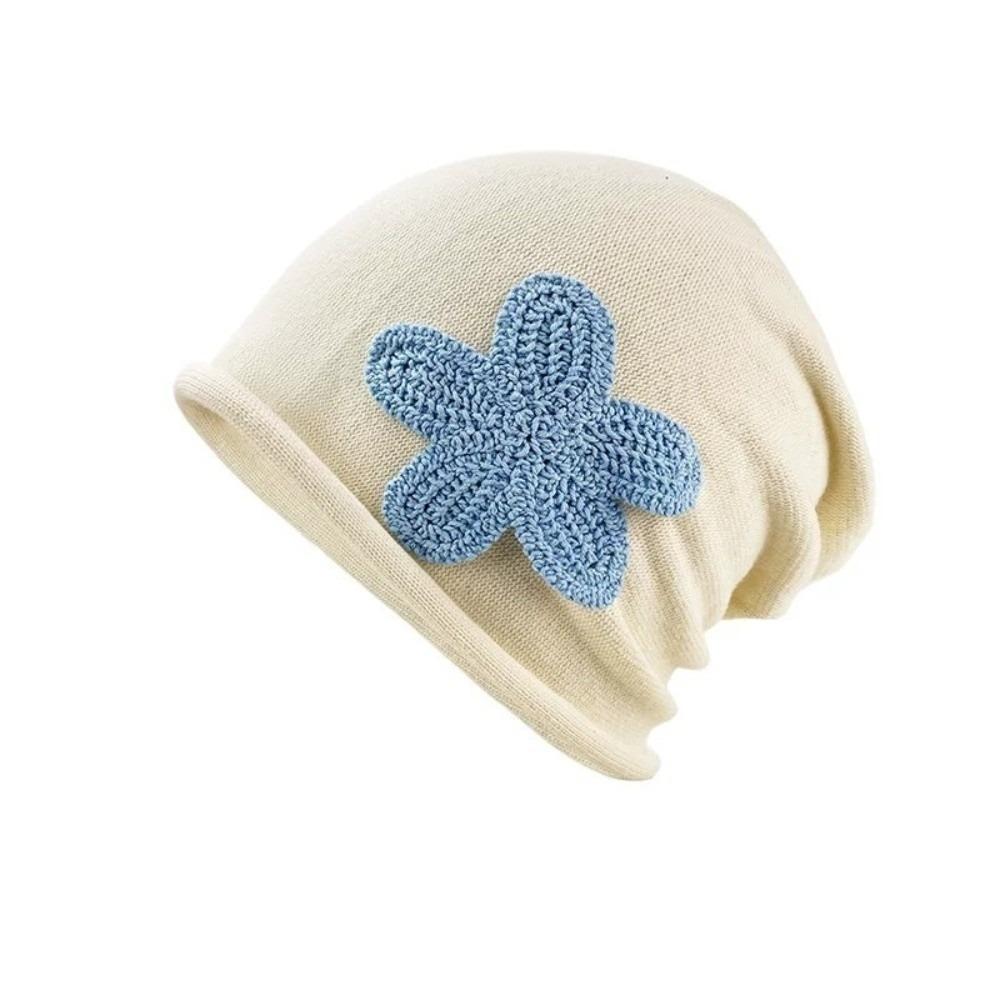 Flower Patch Knitted Hat Korean Style Ear Warmer Fashion Pullover Cap Autumn Winter