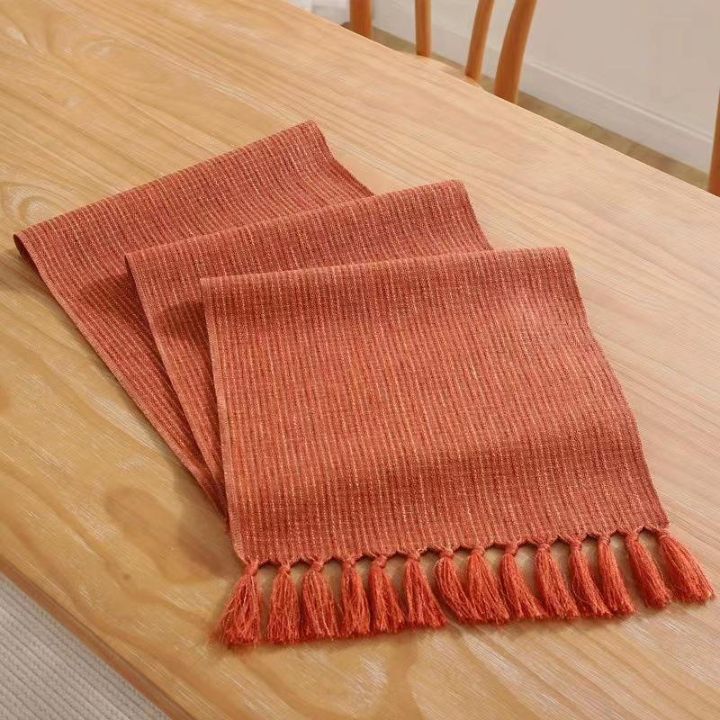 Light Luxury Handmade Tassel Table Runner - Solid Color Tea Mat/Table Flag for Home