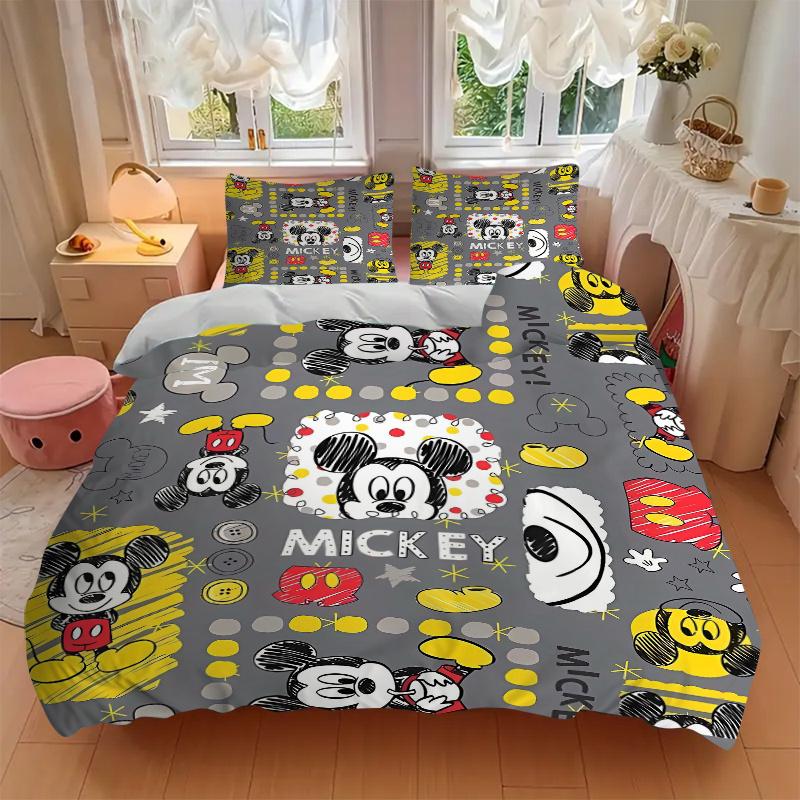 3pcs Mickey Bedding Set, Including 1 Quilt Cover and 2 Pillow Shams, Without Filling, Soft and Comfortable Home Bedroom Fabric, Fashionable
