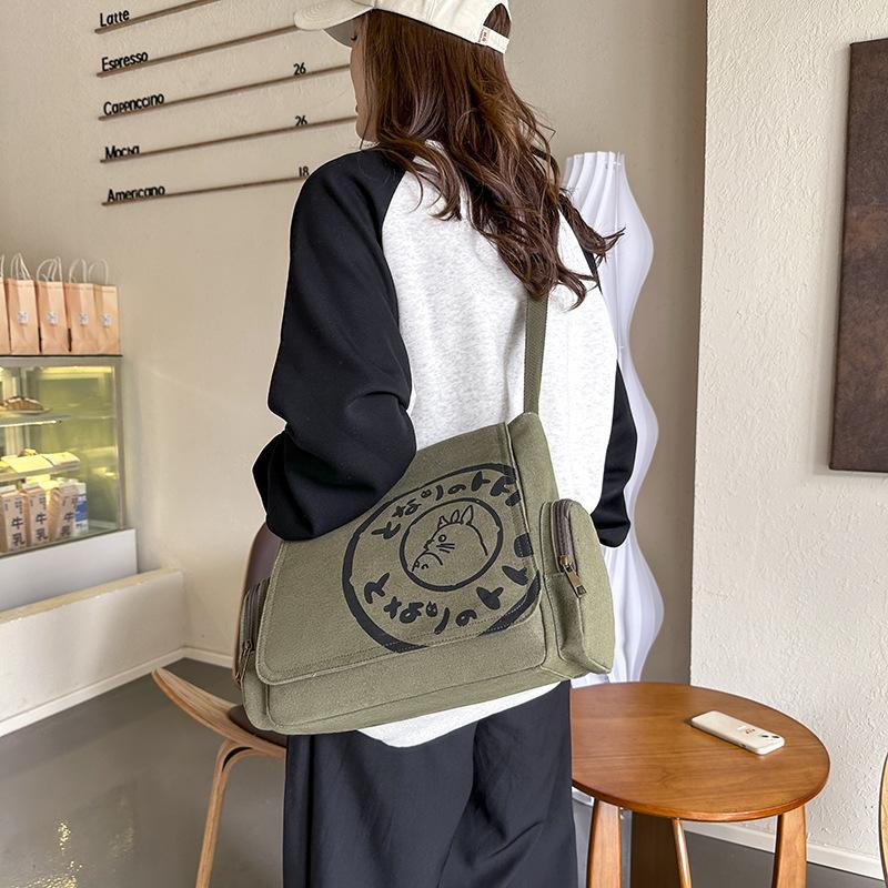 Borsa a tracolla messenger da donna/uomo in tela, borsa a spalla di grande capacità con cartoni animati vintage, zaino multifunzionale per il tempo libero e per studenti, borsa tote da esterno