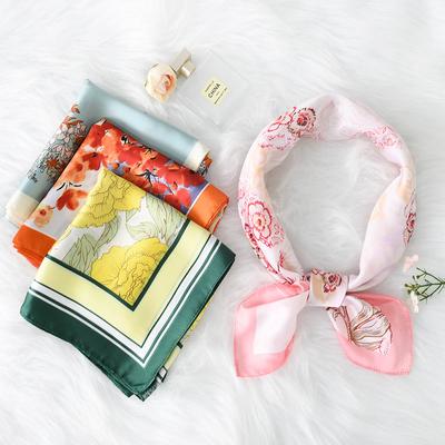 70Cm Simulated Silk Scarf Square Scarf High-End Temperament Foreign Style Decorative Scarf Flower Small Floral Scarf