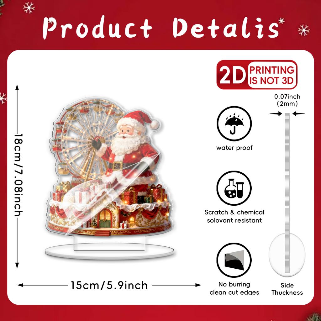 Colorful Santa Claus Ferris Wheel Acrylic Decoration for Christmas Home Desktop Festival Gift Flat Print Design Gifts