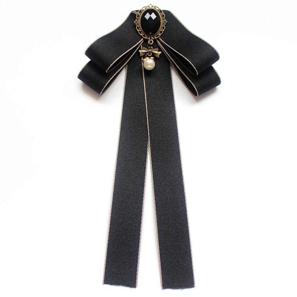 Girls Lady Tassel Jewelry Pearl Diamod Brooch Collar Pin Cravat Bow Tie