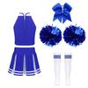Kids Girls Cheerleading Set Sleeveless Zipper Top Pleated Skirt Bowknot Headwear 2 Hand Flowers Striped Tube Socks for Performance