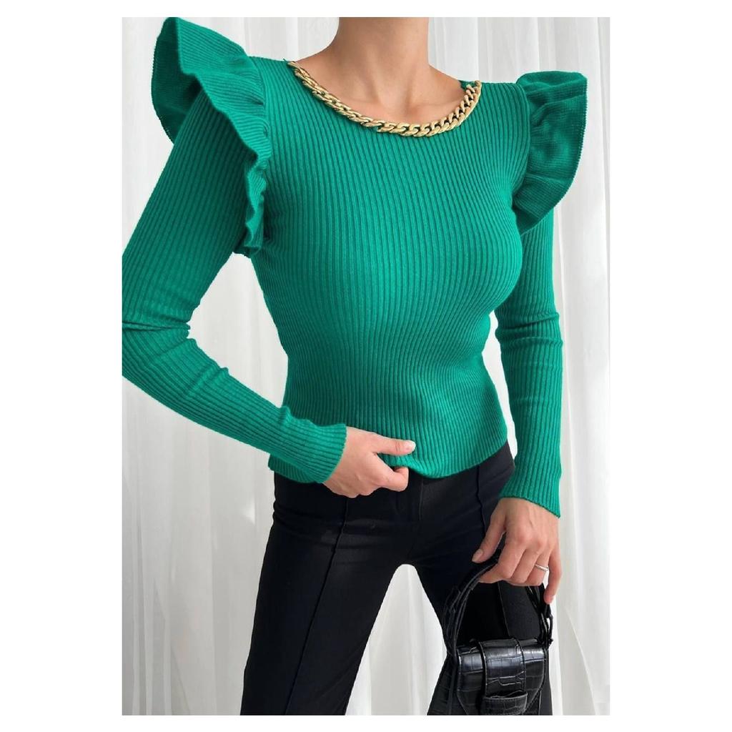 Ecru Flexible Knitwear Fabric Shoulder Stylish Design Basic Knitwear Sweater 0250