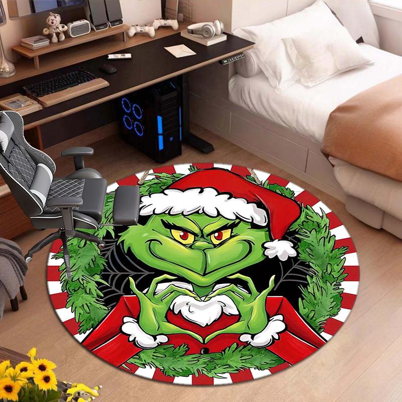 1pc Grinch Round carpet Painted Printed circular carpet, home door mat, outdoor travel protection carpet