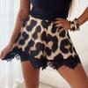 2026 Retro Satin Leopard Print Lace Trim Women's Shorts