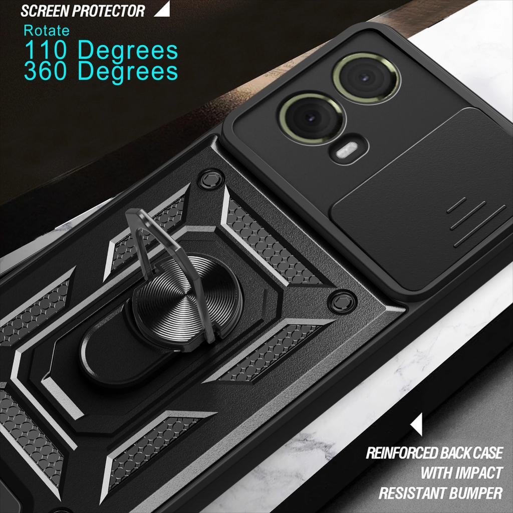 Shockproof Armor Case for Motorola Edge 50 40 NEO 30 Pro Ultra Fusion G04 G34 G84 G54 G42 Ring Holder Slide Lens Protect Cover