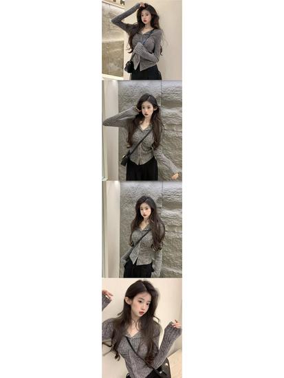 American Gentle Women's Knitted Sweater: Autumn Long-Sleeve Slimming Cardigan with Lapel Design