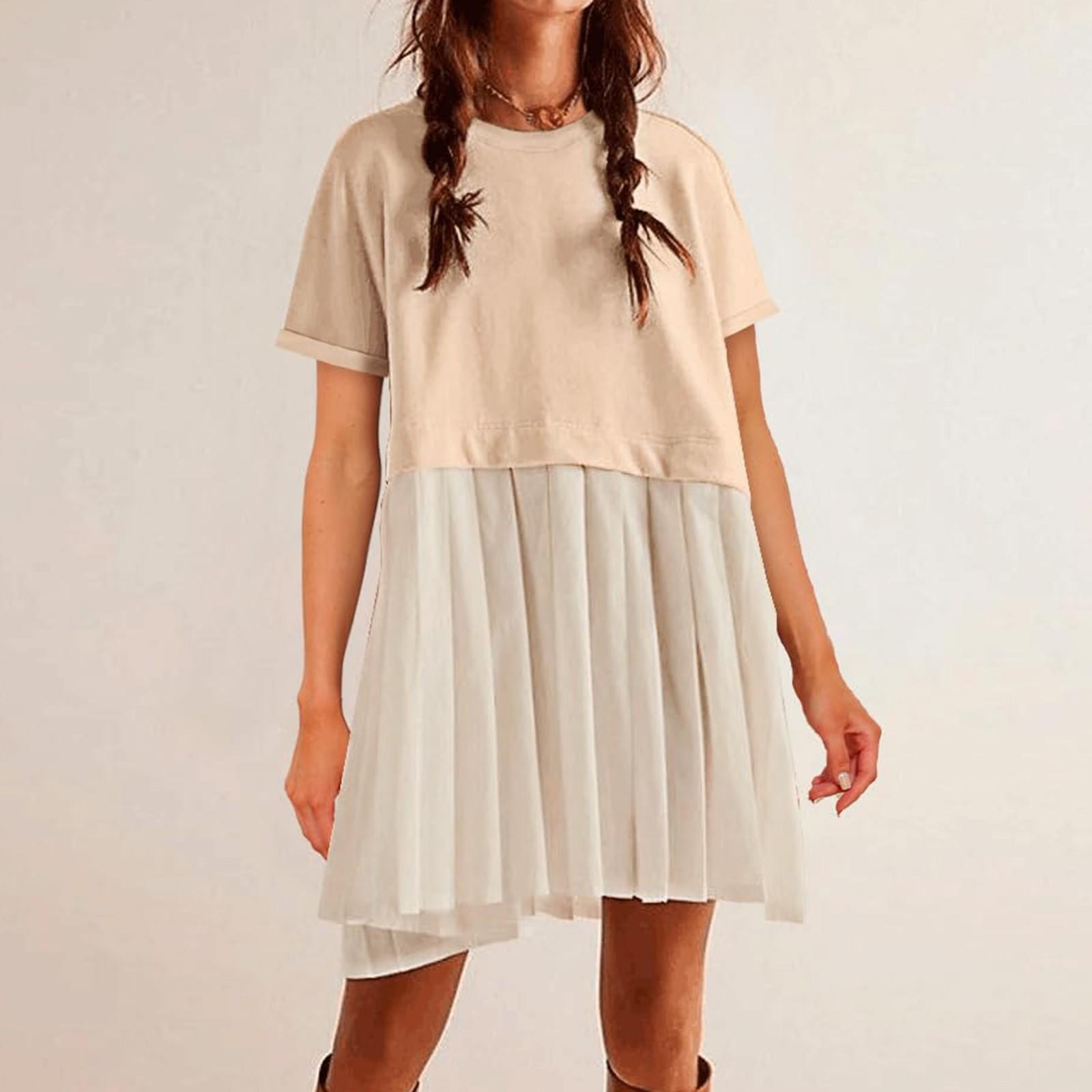 Женское милое плиссированное платье в стиле пэчворк — фото 8