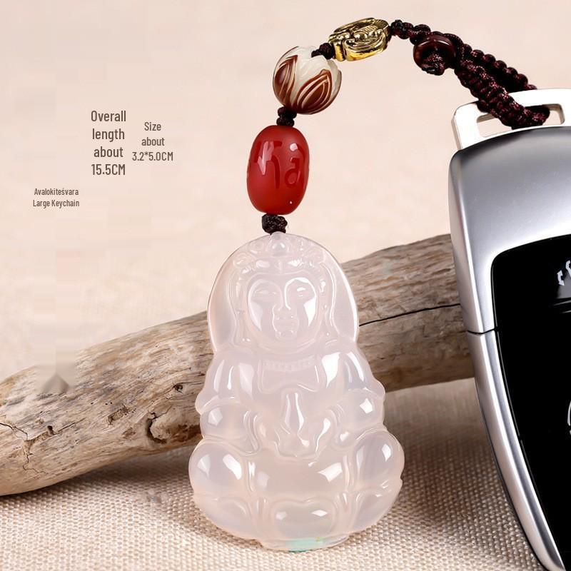 Chalcedony Pixiu Wealth Keychain & Agate Peace Buckle Pendant