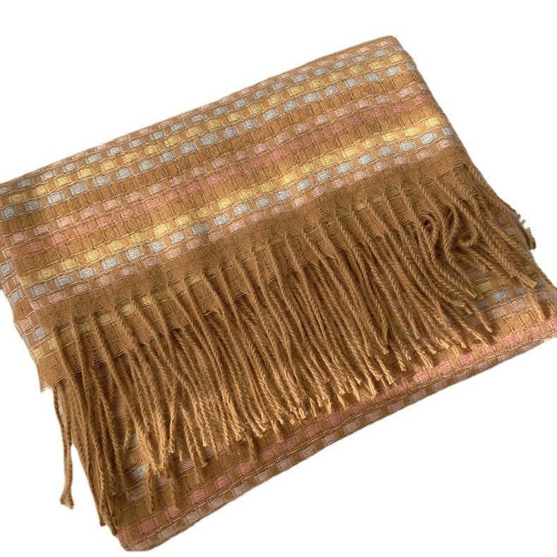 Rainbow Plaid Scarf for Women Winter Korean Version Sweet Soft Girl Student Versatile High End Scarf Thickened Warm Shawl