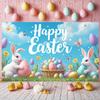 Bunny Background Easter Eggs Decor Easter Backdrop Happy Easter Display Wooden Texture For Family Gathering Spring Celebration